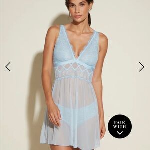 Cosabella Allure Babydoll Chemise, Aasmani Blue, Size Small